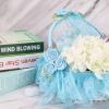 INFILM Wedding Flower Girl Basket,Handle Foldable Wedding Lace Flower Basket, Romantic Petals Basket with Lace and Satin Flowers,Party Candies Basket view 4