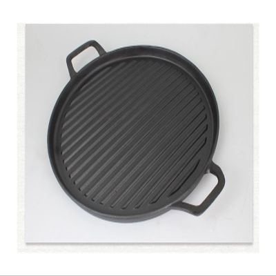 FHYTGBS Binaural Striped Round cast Iron Frying pan- Barbecue Plate Household Wave Circular Barbecue Plate Striped Iron Plate (Size : 28CM)