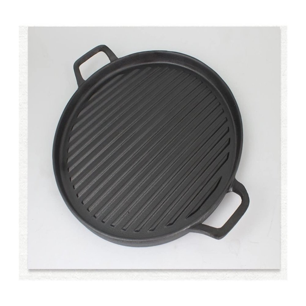 FHYTGBS Binaural Striped Round cast Iron Frying pan- Barbecue Plate Household Wave Circular Barbecue Plate Striped Iron Plate (Size : 28CM)