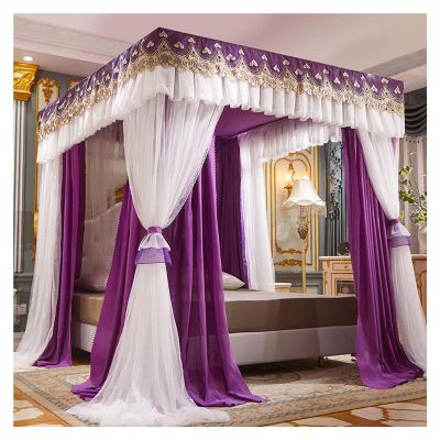 Bed Canopy Luxury Bed Canopy Bedroom Decorative Bed Curtain for 1.8m Bed, Double-Layer Four-Season 360 Protection Encrypted Mosquito Net, Easy to Assemble (Color : Purple, Size : 1.8x2x2m)