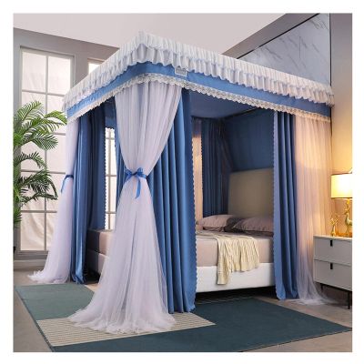 Bed Canopy Luxury Four Seasons Bed Canopy Double-Layer Detachable Encrypted Bed Curtain Mosquito Net for 1.8m Bed, with Stainless Steel Mounting Bracket (Color : Blue, Size : 1.8x2.2x2m)