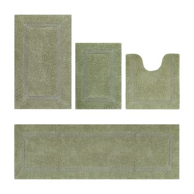 Better Trends 4 Piece Bath Rug Set Sage Rectangle, Contour, Runner Reversible Soft, Cotton Bath Room Rugs Absorbent Machine Washable for Bath Room Floor Decor, Bathtub Toilet Base Lux Collection