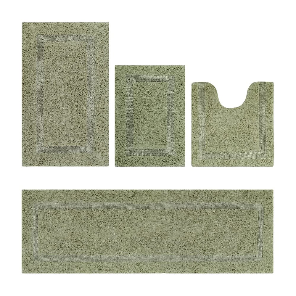 Better Trends 4 Piece Bath Rug Set Sage Rectangle, Contour, Runner Reversible Soft, Cotton Bath Room Rugs Absorbent Machine Washable for Bath Room Floor Decor, Bathtub Toilet Base Lux Collection