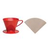 Fino Pour-Over Reusable Coffee Brewing Cone Plus 100 Disposable Unbleached Paper Filters, Number 2-Size, Red view 1