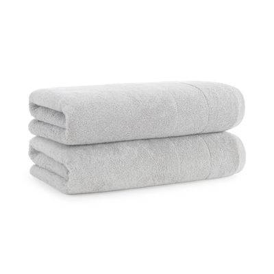 Aston & Arden Aegean Terry Solid Bath Towels, Pack of 2, 100% Turkish Cotton 600 GSM Oversized Bathroom Towels for Spa or Hotel, 30 x 60 in, Light Grey