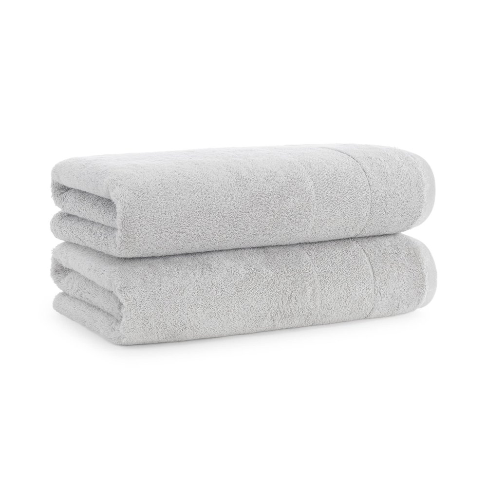 Aston & Arden Aegean Terry Solid Bath Towels, Pack of 2, 100% Turkish Cotton 600 GSM Oversized Bathroom Towels for Spa or Hotel, 30 x 60 in, Light Grey