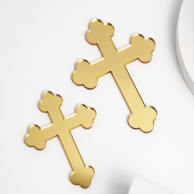 10pcs of Acrylic Gold Mirror Cross Cake Topper - Baptism & Holy Communion Cross Decor Set - 6'' Wide