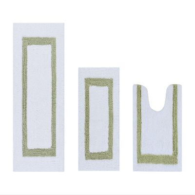 Better Trends 100% Cotton Hotel Collection Bath Mats Set, White & Sage Mats - Tufted, Reversible & Absorbent & Machine Washable 3 Piece Bathroom Rug Set, Toilet Base & Sink Bath Rug