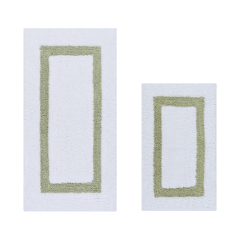 Better Trends 100% Cotton Hotel Collection Bath Mats Set, White & Sage Mats - Tufted, Reversible & Absorbent & Machine Washable 2 Piece Bathroom Rug Set, Shower & Sink Bath Mat, Rugs for Bathroom