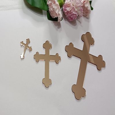 10pcs of Acrylic Baptism Cross Cake Topper, Mirror Cross Cake Decor, Gold Holy Communion Cross (6'', Rose Gold Mirror)