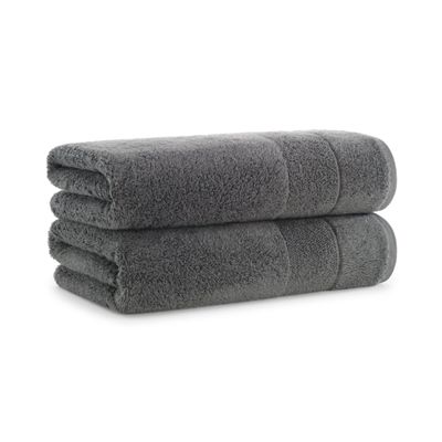 Aston & Arden Aegean Terry Solid Bath Towels, Pack of 2, 100% Turkish Cotton 600 GSM Oversized Bathroom Towels for Spa or Hotel, 30 x 60 in, Dark Grey