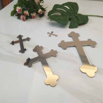 10pcs of Acrylic Baptism Cross Cake Topper, Mirror Cross Cake Decor, Gold Holy Communion Cross (8'', Silver Mirror)