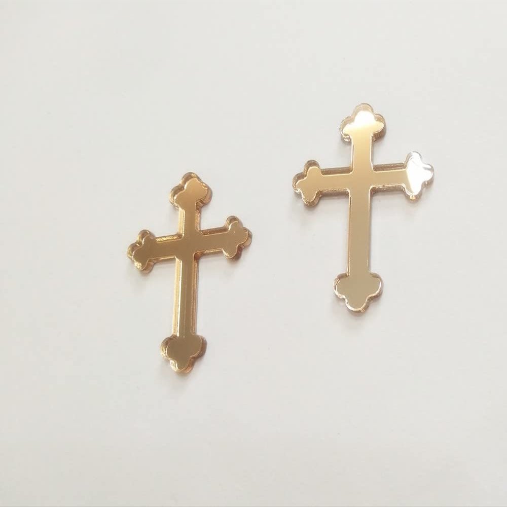 10pcs of Acrylic Baptism Cross Cake Topper, Mirror Cross Cake Decor, Gold Holy Communion Cross (4'', Rose Gold Mirror)