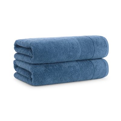 Aston & Arden Aegean Terry Solid Bath Towels, Pack of 2, 100% Turkish Cotton 600 GSM Oversized Bathroom Towels for Spa or Hotel, 30 x 60 in, Copen Blue