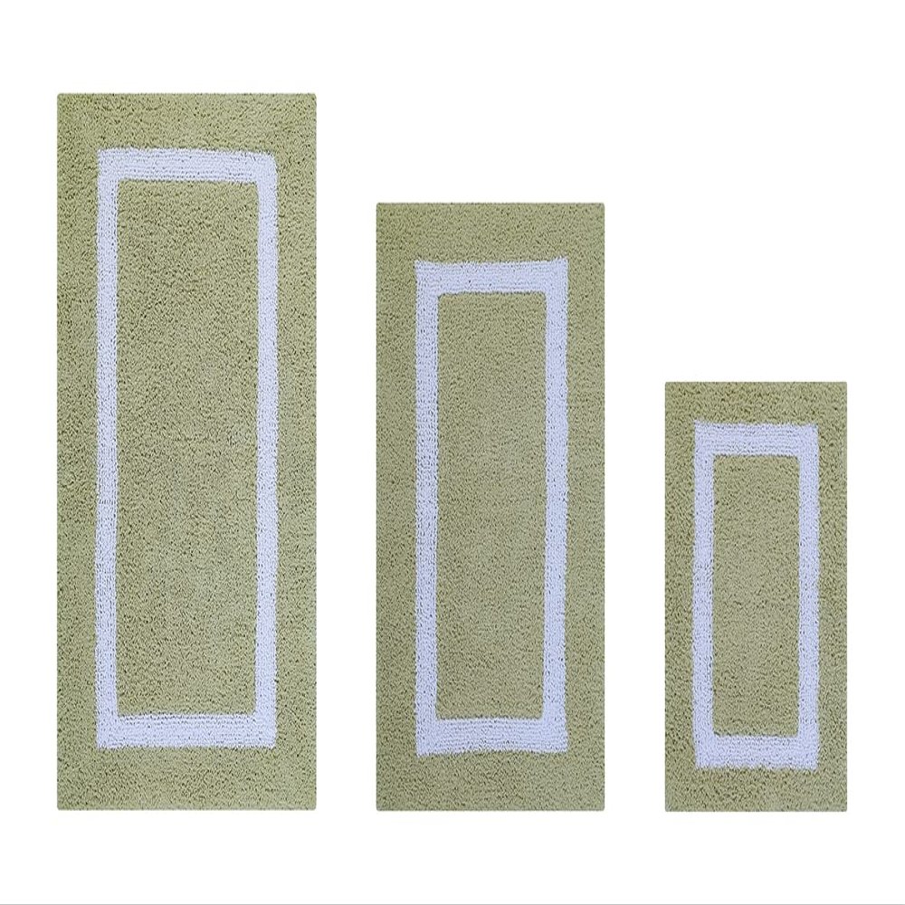 Better Trends 100% Cotton Hotel Collection Bath Mats Set, Sage & White Mats - Tufted, Reversible & Absorbent & Machine Washable 3 Piece Bathroom Rug Set, Toilet Base & Sink Bath Rugs