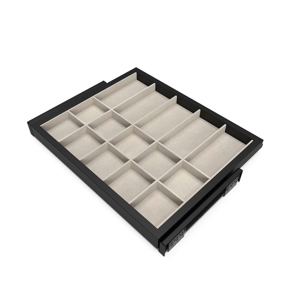Emuca - Kit of Organizer Drawer for Closets and Rack with Soft-Close Slide, Adjustable, Module 600mm, Textured Black Painted and Stone Color Painted