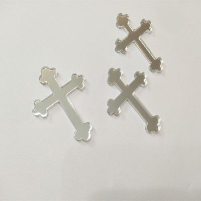 10pcs Acrylic Baptism Cross Cake Topper, Mirror Cross Cake Decor, Gold Holy Communion (4'', Silver Mirror)