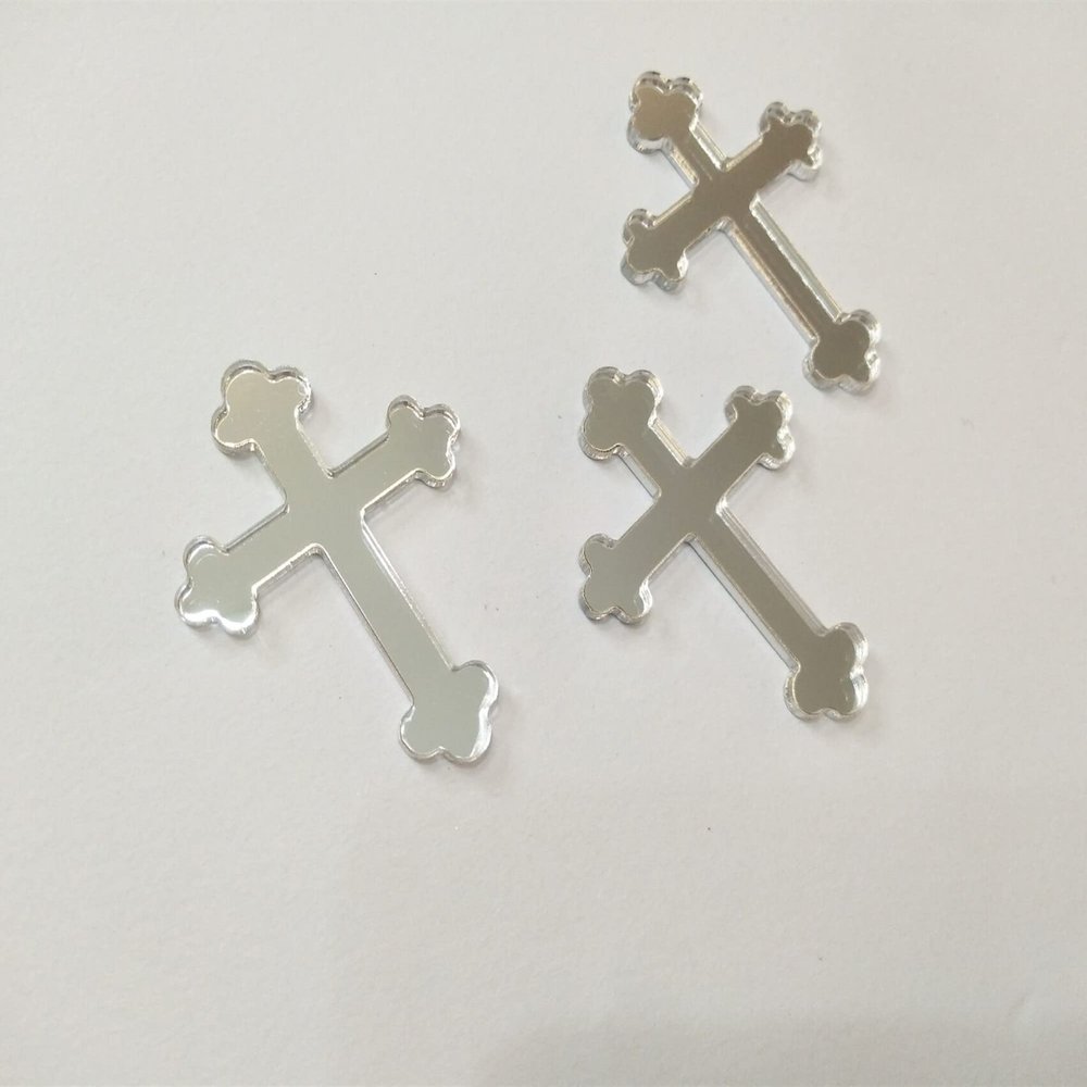 10pcs Acrylic Baptism Cross Cake Topper, Mirror Cross Cake Decor, Gold Holy Communion (4'', Silver Mirror)