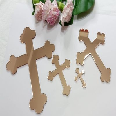 10pcs Acrylic Baptism Cross Cake Topper, Mirror Cross Cake Decor, Gold Holy Communion (8'', Rose Gold Mirror)