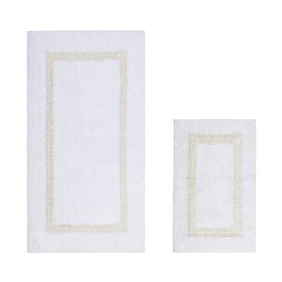 Better Trends 100% Cotton Hotel Collection Bath Mats Set, White & Ivory Mats - Tufted, Reversible & Absorbent & Machine Washable 2 Piece Bathroom Rug Set, Shower & Sink Bath Rug