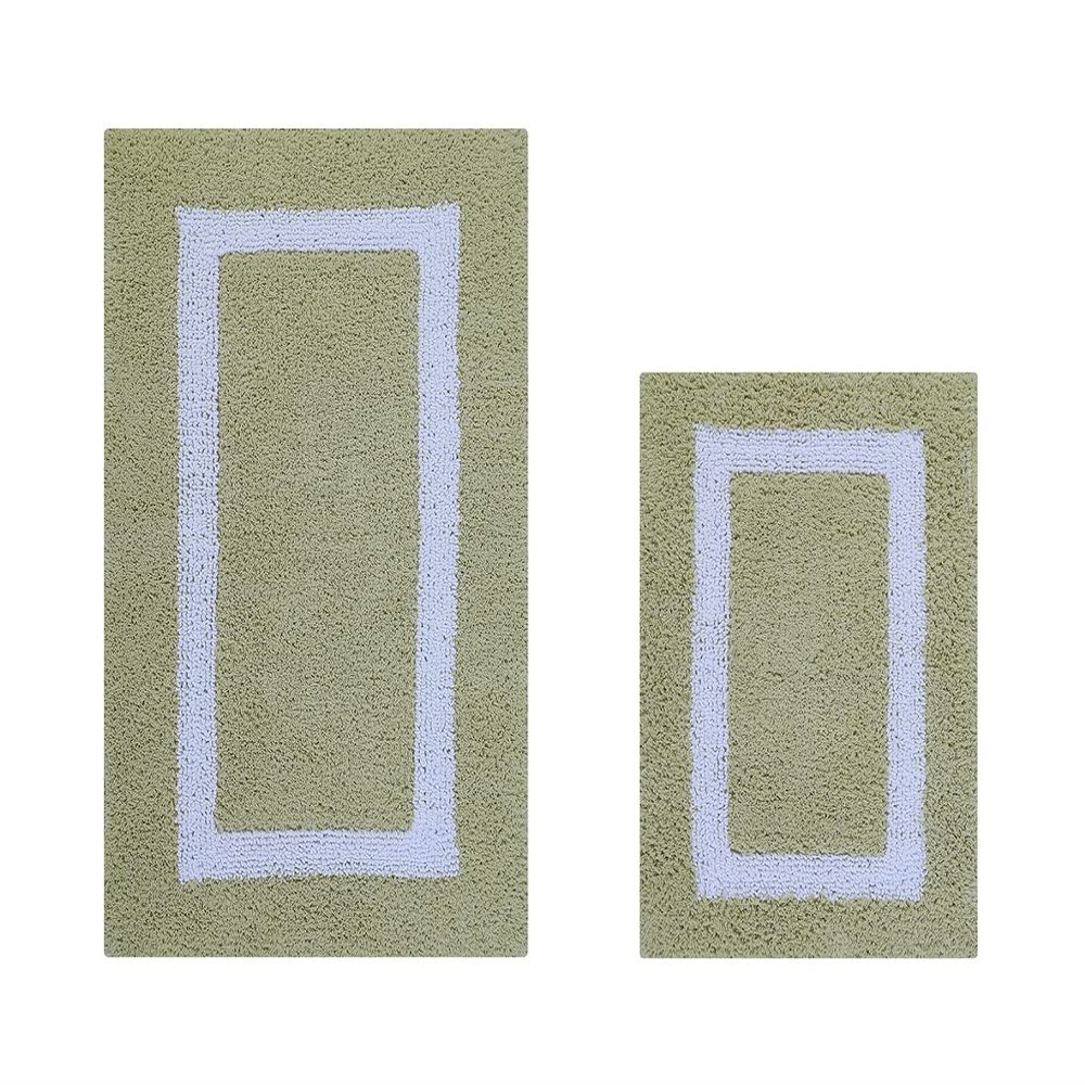 Better Trends 100% Cotton Hotel Collection Bath Mats Set, Sage & White Mats - Tufted, Reversible & Absorbent & Machine Washable 2 Piece Bathroom Rug Set, Shower & Sink Bath Mat, Rugs for Bathroom