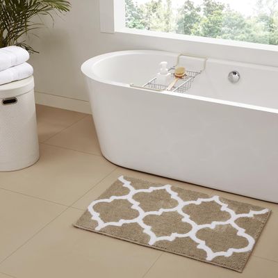 Better Trends Marrakesh Collection, Bath Rug Set, 100% Polyester Bath Mat, Reversible, and Water Absorbent Doormat, Beige, 2 Piece Set (17" x 24" | 21" x 34")