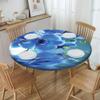 Yaofuren Round Table Cover Flower Pattern, Elastic Edge,Waterproof Wipeable Round Table Cover Suitable for Catering and Kitchen,Blue,for 36" to 44" Round Tables view 3