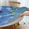 Yaofuren Round Table Cover Flower Pattern, Elastic Edge,Waterproof Wipeable Round Table Cover Suitable for Catering and Kitchen,Blue,for 36" to 44" Round Tables view 4