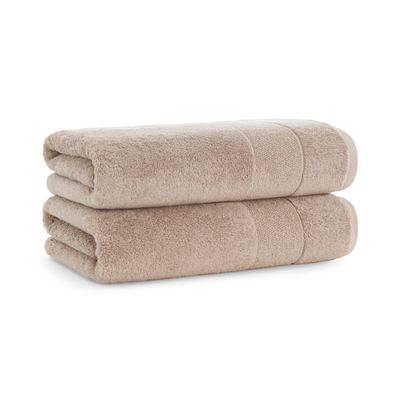 Aston & Arden Aegean Terry Solid Bath Towels, Pack of 2, 100% Turkish Cotton 600 GSM Oversized Bathroom Towels for Spa or Hotel, 30 x 60 in, Hummus