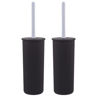 Superio Decorative Plastic Toilet Bowl Brush and Holder Set, Cleaner Scrubber for Bathroom (2, Brown)