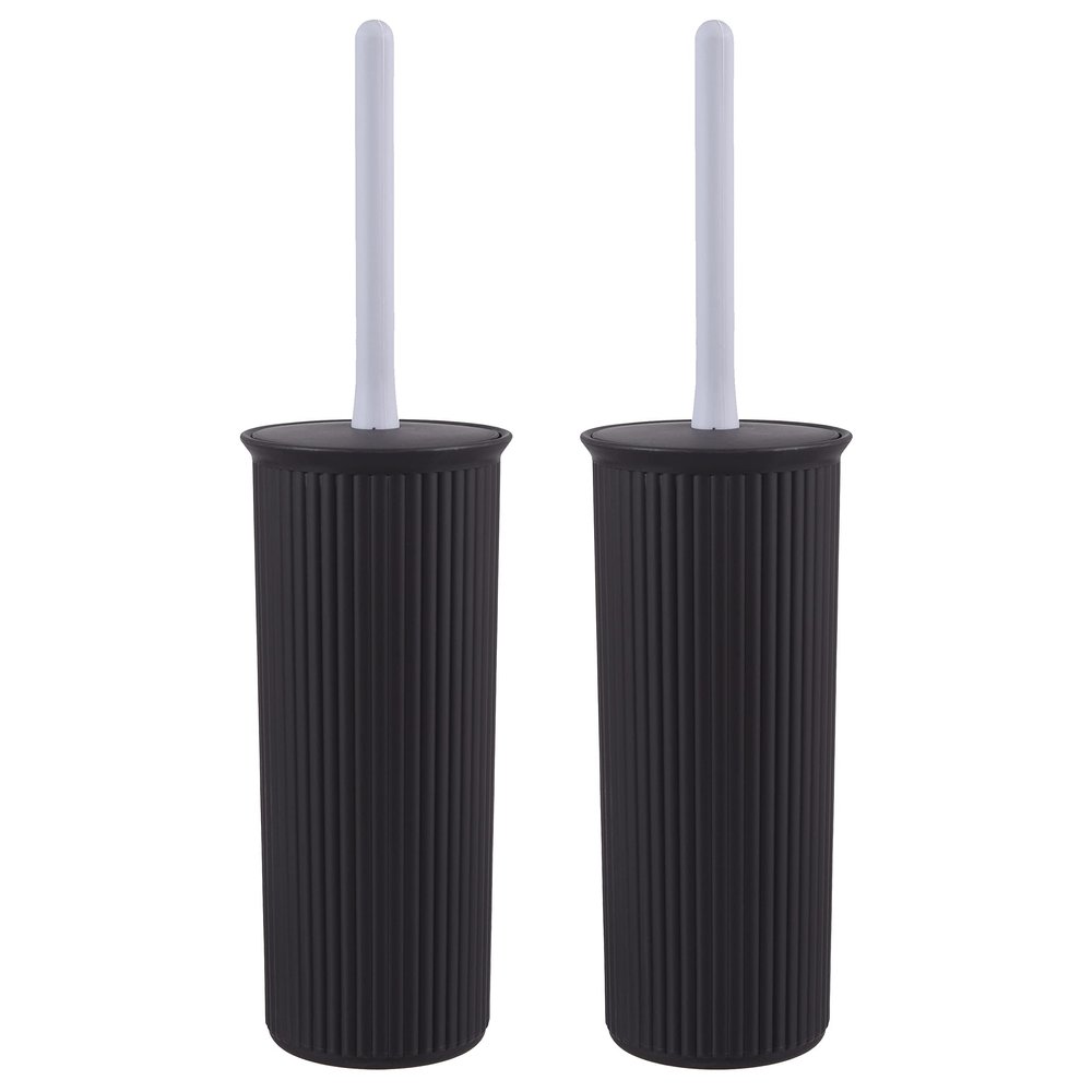 Superio Decorative Plastic Toilet Bowl Brush and Holder Set, Cleaner Scrubber for Bathroom (2, Brown)