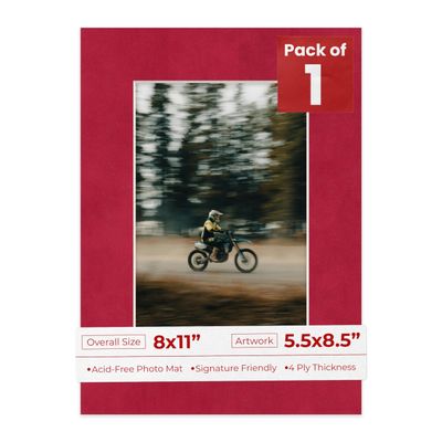 Poster Palooza 8x11 Mat Bevel Cut for 5.5x8.5 Photos - Acid Free Bright Red Suede Precut Matboard - For Pictures, Photos, Framing - 4-ply Thickness