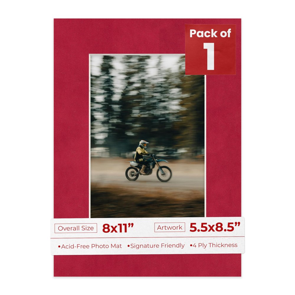 Poster Palooza 8x11 Mat Bevel Cut for 5.5x8.5 Photos - Acid Free Bright Red Suede Precut Matboard - For Pictures, Photos, Framing - 4-ply Thickness