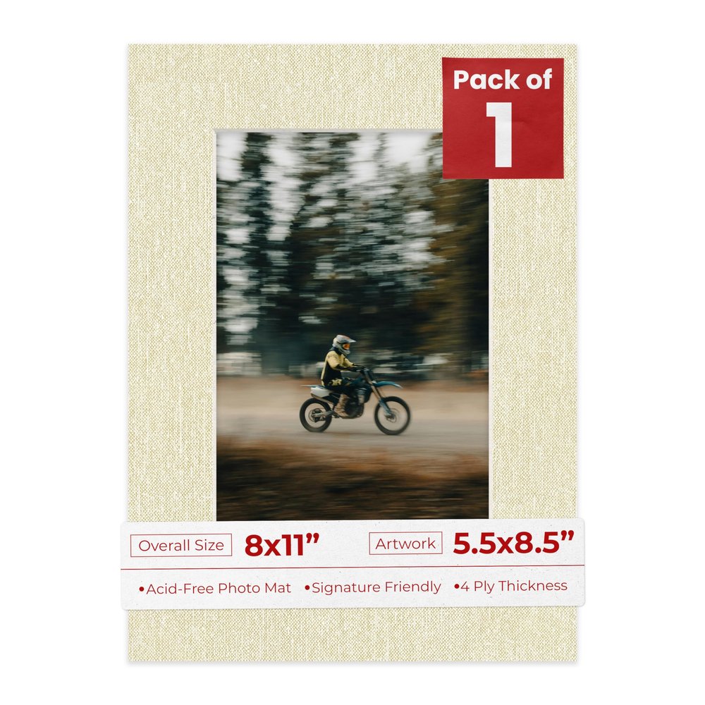 Poster Palooza 8x11 Mat Bevel Cut for 5.5x8.5 Photos - Acid Free Fresh Linen Canvas Precut Matboard - For Pictures, Photos, Framing - 4-ply Thickness