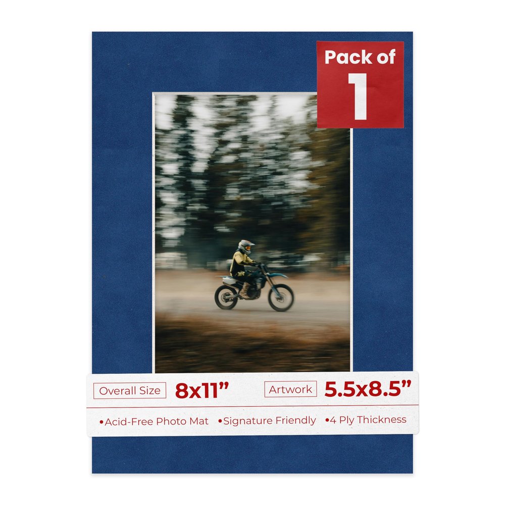Poster Palooza 8x11 Mat Bevel Cut for 5.5x8.5 Photos - Acid Free Brooke Blue Suede Precut Matboard - For Pictures, Photos, Framing - 4-ply Thickness