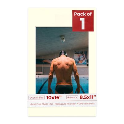 10x16 Mat Bevel Cut for 8.5x11 Photos - Acid Free Textured Cream Precut Matboard With Backing Board and Crystal Clear, Self Seal Photo Mat Bag - For Pictures, Photos, Framing - 4-ply Thickness
