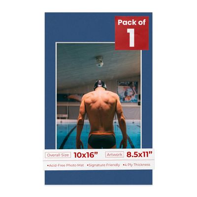 10x16 Mat Bevel Cut for 8.5x11 Photos - Acid Free Bottle Blue Precut Matboard With Backing Board and Crystal Clear, Self Seal Photo Mat Bag - For Pictures, Photos, Framing - 4-ply Thickness