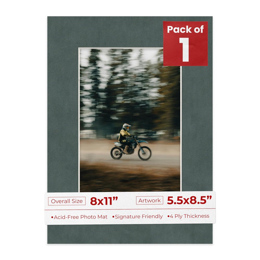Poster Palooza 8x11 Mat Bevel Cut for 5.5x8.5 Photos - Acid Free Dark Grey Suede Precut Matboard - For Pictures, Photos, Framing - 4-ply Thickness