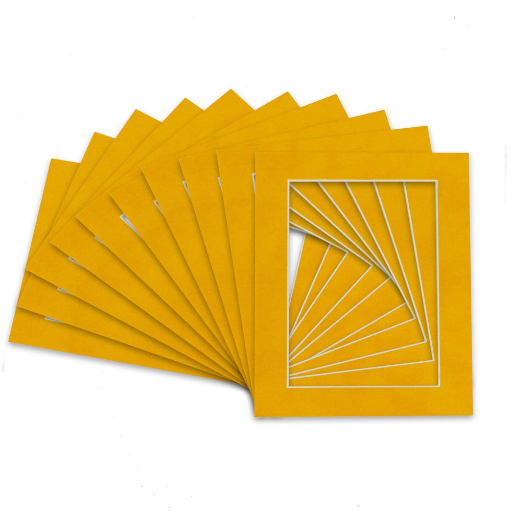 Pack of Ten Acid Free 8.5x11 Mats Bevel Cut for 7x10 Photos - Bright Yellow Precut Matboards With Backing Boards and Self Seal Photo Mat Bags For Pictures, Photos, Framing - 4-ply Thickness