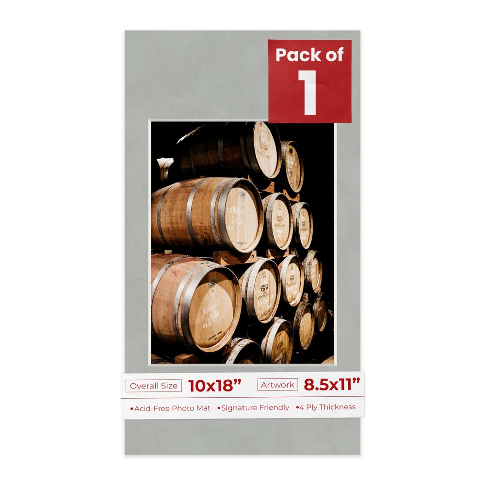 Poster Palooza 10x18 Mat Bevel Cut for 8.5x11 Photos - Acid Free Light Grey Suede Precut Matboard - For Pictures, Photos, Framing - 4-ply Thickness