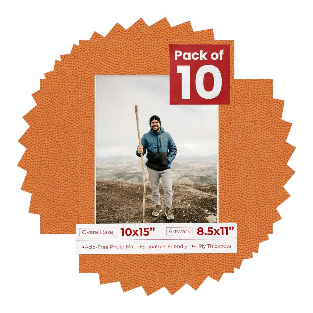 10x15 Mat Bevel Cut for 8.5x11 Photos - Acid Free Basketball Texture Precut Matboard With Backing Board and Crystal Clear, Self Seal Photo Mat Bag - For Pictures, Photos, Framing - 4-ply Thickness