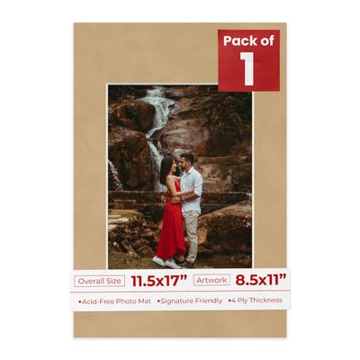 Poster Palooza 11.5x17 Mat Bevel Cut for 8.5x11 Photos - Acid Free Beige Suede Precut Matboard - For Pictures, Photos, Framing - 4-ply Thickness