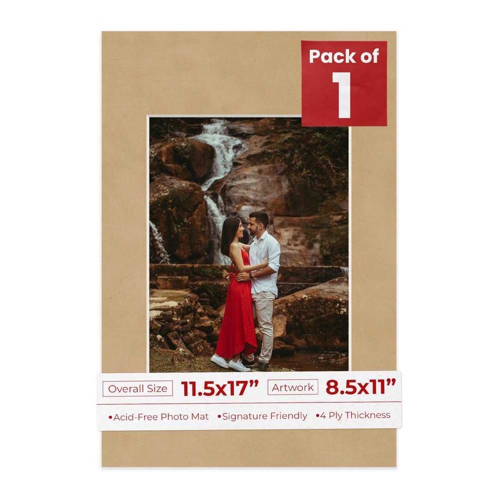 Poster Palooza 11.5x17 Mat Bevel Cut for 8.5x11 Photos - Acid Free Beige Suede Precut Matboard - For Pictures, Photos, Framing - 4-ply Thickness