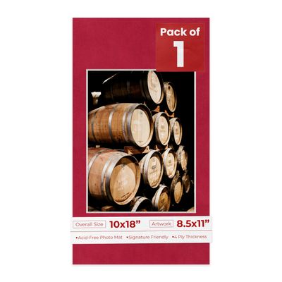 Poster Palooza 10x18 Mat Bevel Cut for 8.5x11 Photos - Acid Free Bright Red Suede Precut Matboard - For Pictures, Photos, Framing - 4-ply Thickness