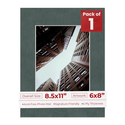 Poster Palooza 8.5x11 Mat Bevel Cut for 6x8 Photos - Acid Free Dark Grey Suede Precut Matboard - For Pictures, Photos, Framing - 4-ply Thickness