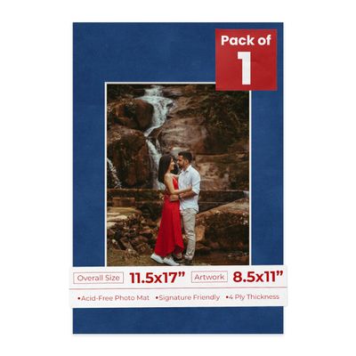 Poster Palooza 11.5x17 Mat Bevel Cut for 8.5x11 Photos - Acid Free Brooke Blue Suede Precut Matboard - For Pictures, Photos, Framing - 4-ply Thickness