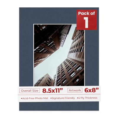 Poster Palooza 8.5x11 Mat Bevel Cut for 6x8 Photos - Acid Free Navy Precut Matboard With Backing Board and Crystal Clear, Self Seal Photo Mat Bag - For Pictures, Photos, Framing - 4-ply Thickness