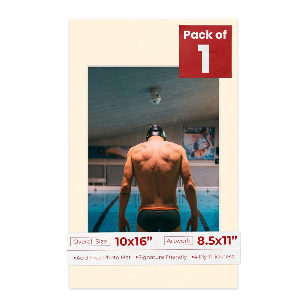 Poster Palooza 10x16 Mat Bevel Cut for 8.5x11 Photos - Acid Free Cream Precut Matboard With Backing Board and Crystal Clear, Self Seal Photo Mat Bag - For Pictures, Photos, Framing - 4-ply Thickness