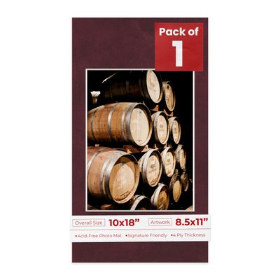 Poster Palooza 10x18 Mat Bevel Cut for 8.5x11 Photos - Acid Free Dark Red Suede Precut Matboard - For Pictures, Photos, Framing - 4-ply Thickness
