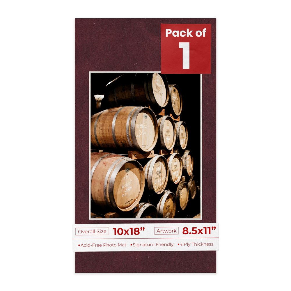 Poster Palooza 10x18 Mat Bevel Cut for 8.5x11 Photos - Acid Free Dark Red Suede Precut Matboard - For Pictures, Photos, Framing - 4-ply Thickness
